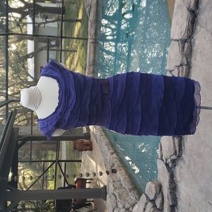 Layered rich purple Tadashi Showing evening dress